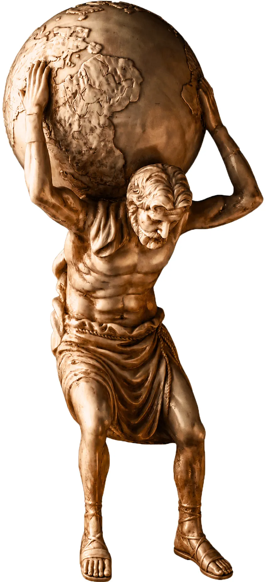 Statua di Atlante che simboleggia i disturbi causati dal disallineamento della prima vertebra cervicale