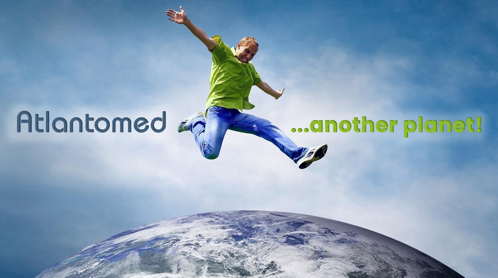 Man jumping with joy over the results of the Atlas correction