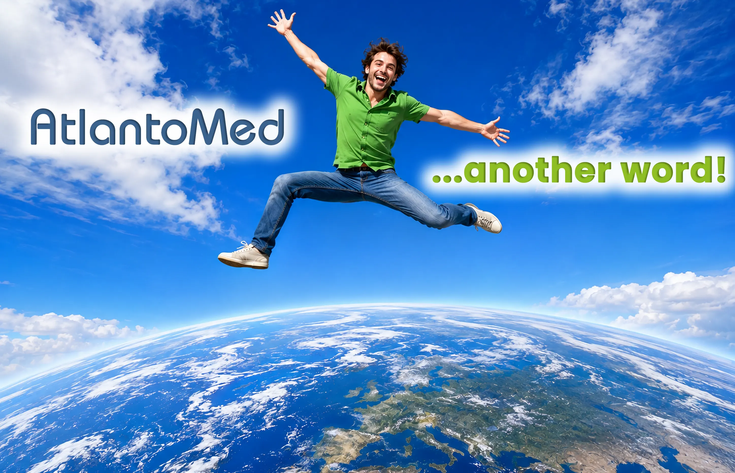 Man jumping with joy over the results of the Atlas correction