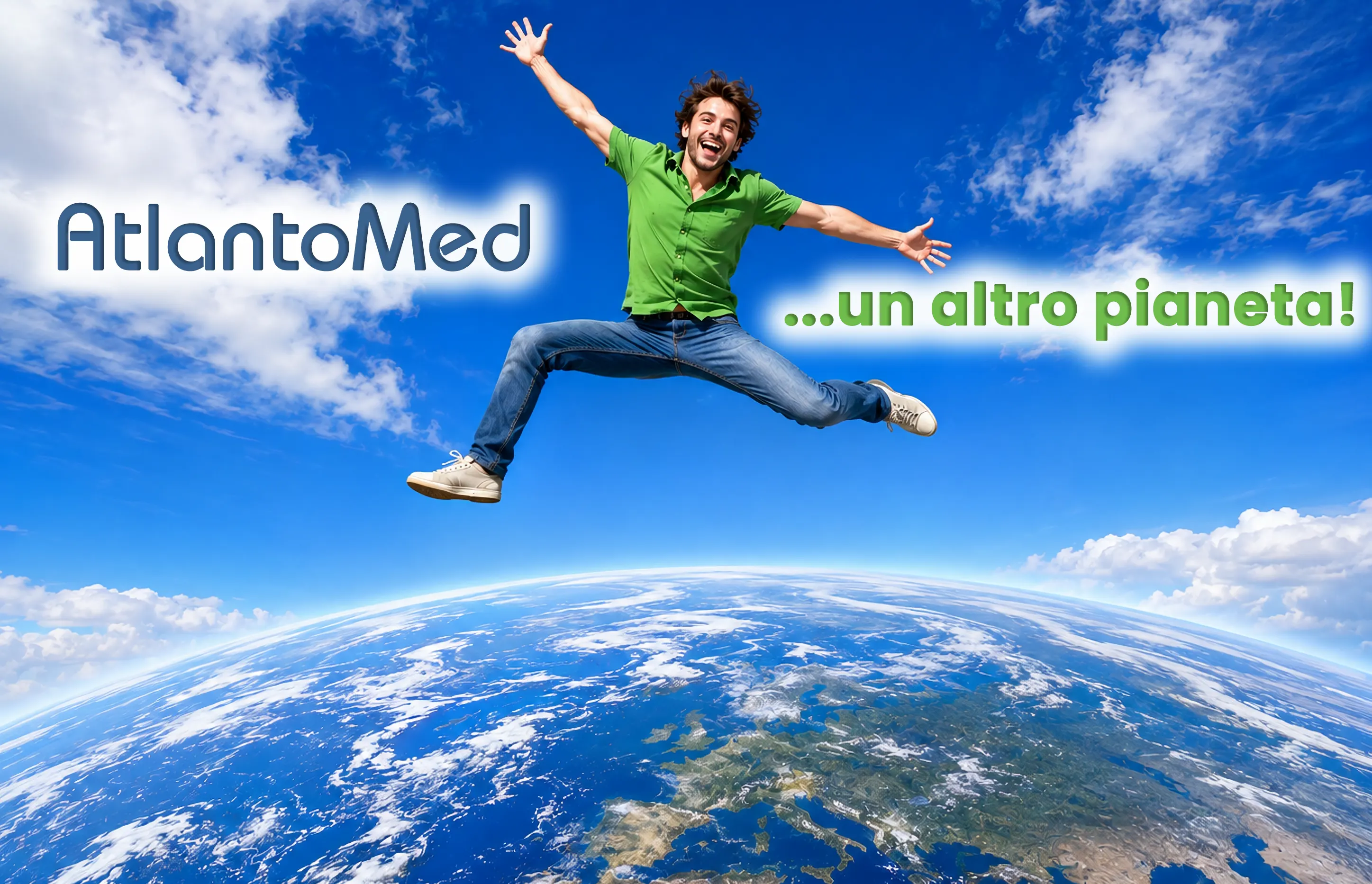 Uomo salta felice dei risultati della correzione dell'Atlante
