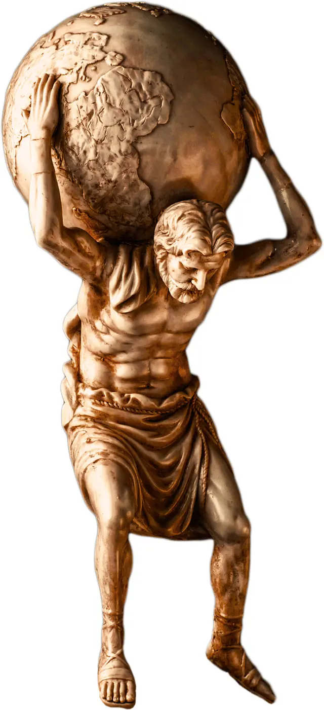 Statua di Atlante che simboleggia i disturbi causati dal disallineamento della prima vertebra cervicale